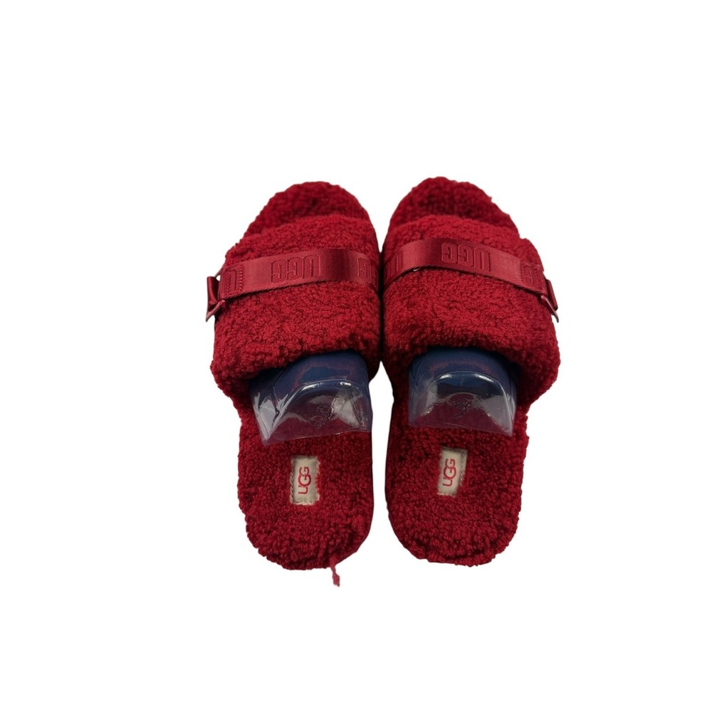 UGG Fluffita Ribbon Red Platform Slide Slipper Womens 9 Sheepskin 1113475 NEW